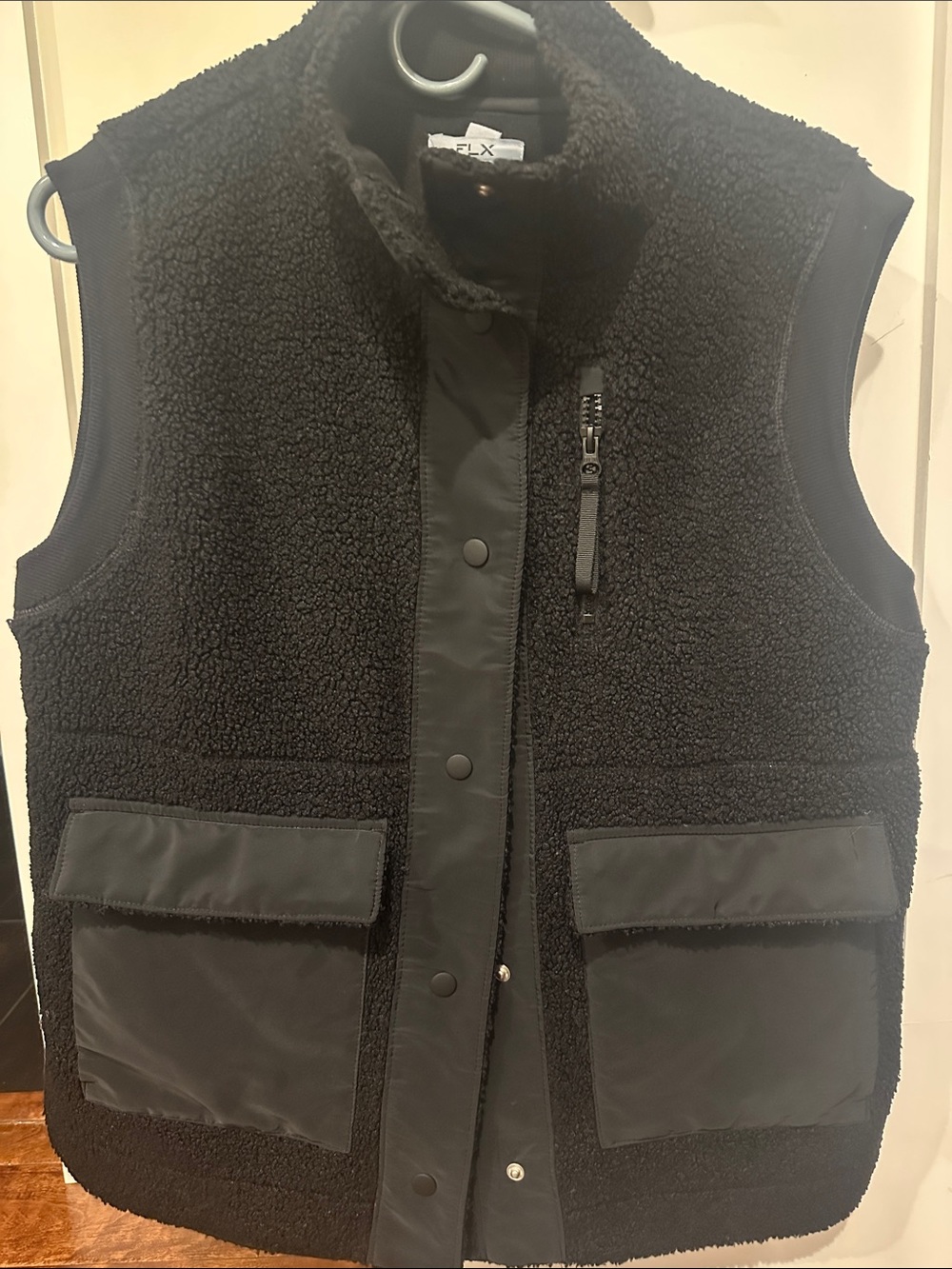 Black Sherpa Fleece Vest with Utility Pockets - Brand: FLX